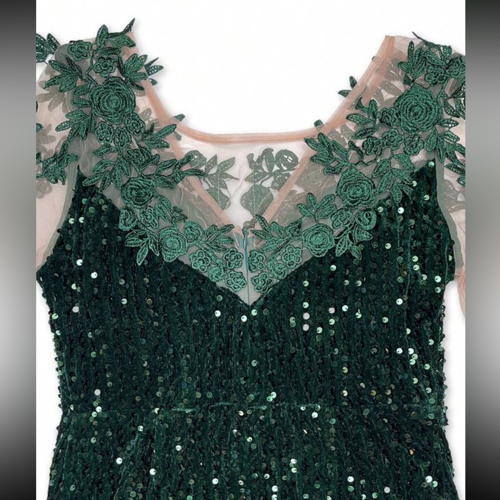 Luxe mesh lace sleeves mermaid hem party sequins dress - Picture 7 of 8